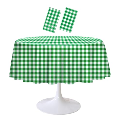 RINDOJIN 2 Stück grüne Gingham-Tischdecke, rund, 213 x 213 cm, Kunststoff, kariert, Einweg-Tischdecke für Picknick, Party, Geburtstag, Hochzeit, Babyparty, Kreis, grüne Tischdecke RINDOJIN 2 Stück grüne Gingham-Tischdecke, rund, 213 x 213 cm, Kunststoff, kariert, Einweg-Tischdecke für Picknick, Party, Geburtstag, Hochzeit, Babyparty, Kreis, grüne Tischdecke von RINDOJIN