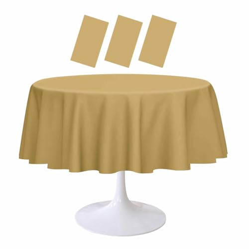 RINDOJIN Runde Tischdecke aus Kunststoff, rund, 213 x 213 cm, Einweg-Tischdecke für Babyparty, Hochzeit, Geburtstag, Party, Picknick, runde goldene Tischdecke, 3 Stück RINDOJIN Runde Tischdecke aus Kunststoff, rund, 213 x 213 cm, Einweg-Tischdecke für Babyparty, Hochzeit, Geburtstag, Party, Picknick, runde goldene Tischdecke, 3 Stück von RINDOJIN