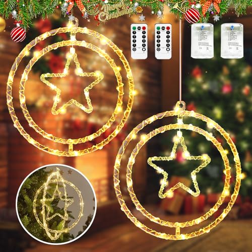Fensterdeko Weihnachten Beleuchtet 35 cm,2 Stück Weihnachtsbeleuchtung Fenster Led,3D Drehbarer Weihnachtsdeko Beleuchtet batteriebetrieben,Fenster Lichter Weihnachten für Balkon Aussen Innen Deko von RIRIDAMAI
