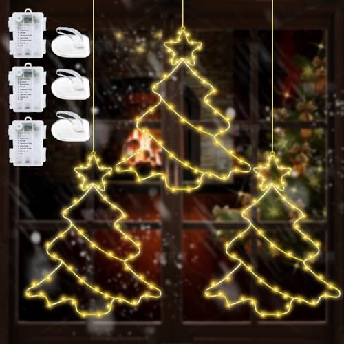 RIRIDAMAI 3 PCS Weihnachtsbeleuchtung Fenster,55 LEDs Weihnachtsdeko Fenster Beleuchtet mit 3 Fensterhaken,8 Lichtmodi Fensterdeko Weihnachten Beleuchtet,Weihnachtslichter Fenster,lichter weihnachten von RIRIDAMAI