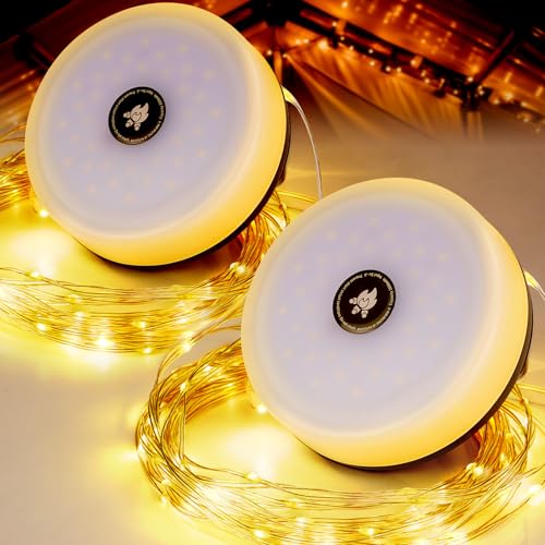 RISEMART 2Pack Camping Lichterkette Aufrollbar 10M, Campinglampe mit Solaraufladung Wasserdicht Tragbare Aufrollbare Lichterkette Außen mit 5 Beleuchtungsmodi für Camping, Wandern und Hof Dekoration von RISEMART