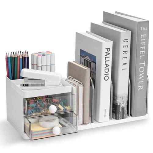 RISEMART Schreibtisch Organizer mit Ablagefach, Vielseitige Schreibtischablage für Bürobedarf, Große Schreibtischorganisation für Büro- & Schulmaterial (Weiß) von RISEMART
