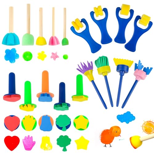 18 Stück Schwammpinsel Set, Farbe Schwammpinsel Kinder, Rolle, Besen, Stempel In Form Schaumstoffpinsel, Stupfpinsel, Malschwamm für Zeichnung, Handwerk, Keramik DIY 18 Stück Schwammpinsel Set, Farbe Schwammpinsel Kinder, Rolle, Besen, Stempel In Form Schaumstoffpinsel, Stupfpinsel, Malschwamm für Zeichnung, Handwerk, Keramik DIY von RISF