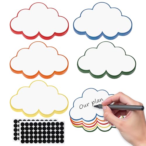 50 Stück Moderationskarten Wolken, 5 Farben Metaplankarten, Präsentationskarten Set, Karteikarten Bunt mit 100 Selbstklebenden Klettband für Büro Schule Vortrag (23 x 14cm) von RISF