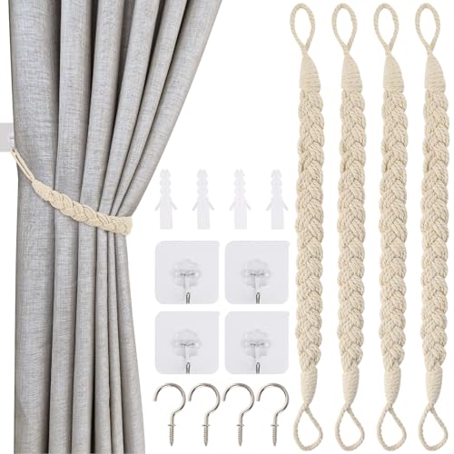 RISF Vorhang Raffhalter, 4 Stück Raffhalter für Gardinen,Handgestrickte Vorhang Raffhalter,Vorhangbinder, Gardinen Raffhalter, für Haus Office, Wohnzimmer, Schlafzimmer(Beige) von RISF