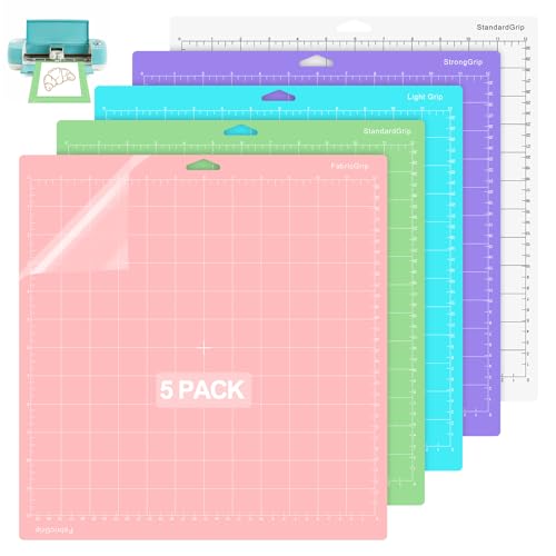 12X12in Schneidematte für Cri-cut Joy (33cm x 33cm), 5 Stück rutschfeste Schnittmatte, Light/Standard/Strong Grip, Rutschfeste und Langlebige Schneidematte, Selbstklebende Ersatzschneidematt von RISVOWO