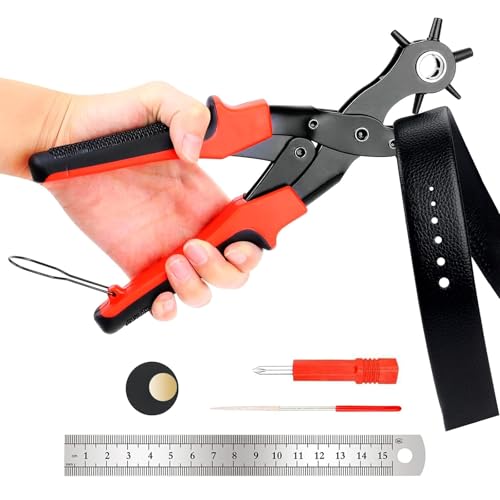 RISVOWO Lochzange für Leder (Ø 2-4,5mm), 6 Löcher Gürtel Lochzange, Hole Puncher mit 2 Unterlageplatte, Gürtellochzange mit Hebelübersetzung für Gürtel, Uhrenarmbänder, Sattel, Stoff, Basteln RISVOWO Lochzange für Leder (Ø 2-4,5mm), 6 Löcher Gürtel Lochzange, Hole Puncher mit 2 Unterlageplatte, Gürtellochzange mit Hebelübersetzung für Gürtel, Uhrenarmbänder, Sattel, Stoff, Basteln von RISVOWO
