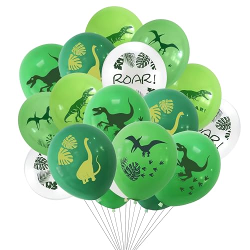 30 Stück Dino Luftballons, Luftballons Dinosaurier Geburtstagsdeko Jungle Dino Ballon Jurassic Dino Latex Thema Luftballons für Kinder (12 Zoll) von RISVOWO