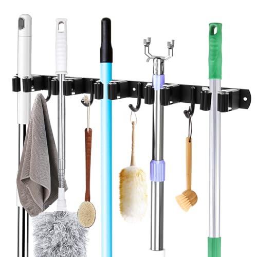 RISVOWO Besenhalterung Wand, Besen Mop Halter Wandhalterung, Selbstklebend Werkzeughalter Organizer mit 5 Halter und 4 Haken, Edelstahl Besen Mop Halter für Zuhause, Küche, Badezimmer, Garage, Garten RISVOWO Besenhalterung Wand, Besen Mop Halter Wandhalterung, Selbstklebend Werkzeughalter Organizer mit 5 Halter und 4 Haken, Edelstahl Besen Mop Halter für Zuhause, Küche, Badezimmer, Garage, Garten von RISVOWO