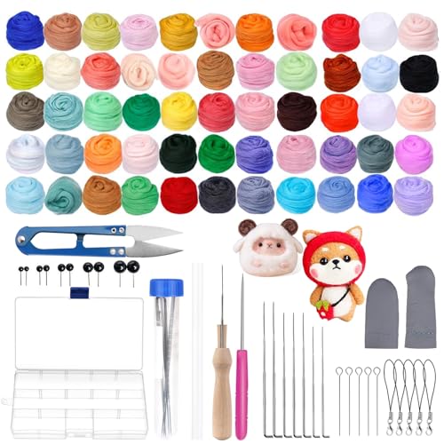 RISVOWO Nadelfilz Set, 50 Farben Wollgarn, Filz Starterset Filzwolle Nadelfilzen Set mit Filzwolle Werkzeu, Filzset für Anfänger Kinder Nassfilzen und Trockenfilzen DIY Handwerk RISVOWO Nadelfilz Set, 50 Farben Wollgarn, Filz Starterset Filzwolle Nadelfilzen Set mit Filzwolle Werkzeu, Filzset für Anfänger Kinder Nassfilzen und Trockenfilzen DIY Handwerk von RISVOWO