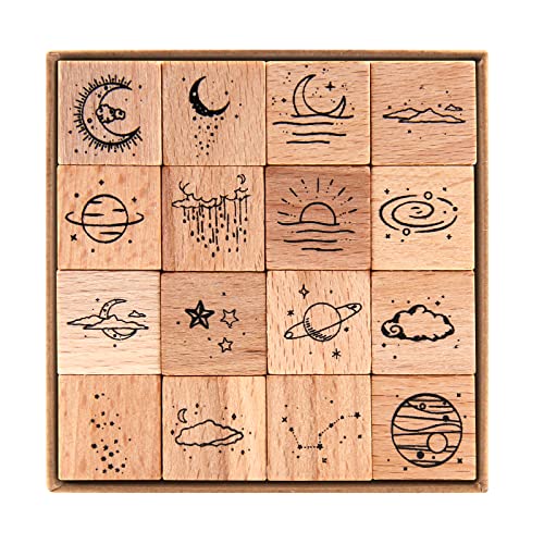 RISYPISY 16 Stück Mond-Holz-Stempel aus Gummi, Vintage, dekorativer Holzstempel für Bastelarbeiten, Sammelalben, Tagebücher RISYPISY 16 Stück Mond-Holz-Stempel aus Gummi, Vintage, dekorativer Holzstempel für Bastelarbeiten, Sammelalben, Tagebücher von RISYPISY