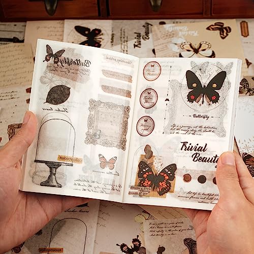 RISYPISY 40 Blatt Scrapbooking Aufkleber Set, Selbstklebend Schmetterling Muster Sticker, Dekopapier Scrapbooking für DIY Scrapbook Zubehör Fotoalbum Tagebuch Fotobuch Notizbuch Journal von RISYPISY