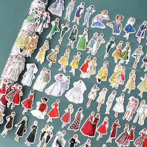 RISYPISY Mode Mädchen Aufkleber, 6 Rollen (300 Stück) Scrapbook Sticker von Menschen, Frauen Washi Tape Sticker Set für Junk Journal Supplies, Planer, Collagen, Wasserflasche von RISYPISY
