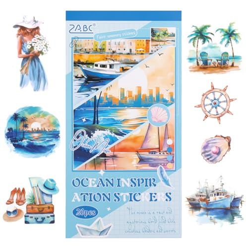 Vorgeschnittene ästhetische Journaling Sticker Bücher für Erwachsene, 20 Blätter Scrapbook Sticker Buch, Junk Journal Supplies Aufkleber für DIY Handwerk Projekt, PET Material, blau Thema Vorgeschnittene ästhetische Journaling Sticker Bücher für Erwachsene, 20 Blätter Scrapbook Sticker Buch, Junk Journal Supplies Aufkleber für DIY Handwerk Projekt, PET Material, blau Thema von RISYPISY