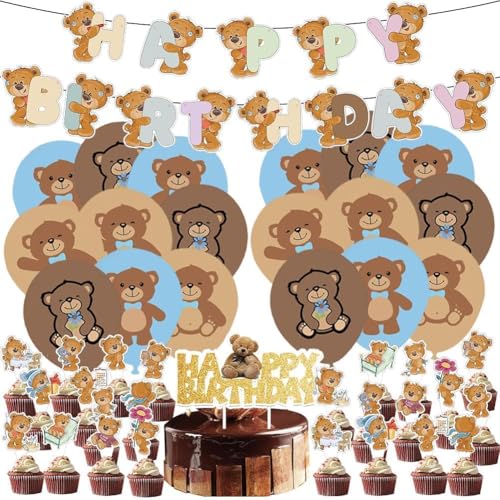 RIUAHST 44PCS Kindergeburtstag Deko mit Bär Luftballon,Bär Baby Shower Deko Luftballons,Bär Kuchen Dekoration,Bär Geburtstag Party Dekoration Geeignet für Jungen und Mädchen RIUAHST 44PCS Kindergeburtstag Deko mit Bär Luftballon,Bär Baby Shower Deko Luftballons,Bär Kuchen Dekoration,Bär Geburtstag Party Dekoration Geeignet für Jungen und Mädchen von RIUAHST