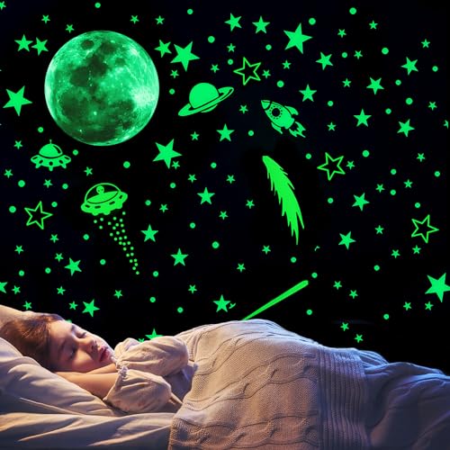 Leuchtende Sterne Wandaufkleber, Raketen und Planeten leuchten im Dunkeln, leuchtende Sterne Wandaufkleber, Deckensterne Wandaufkleber (grün) von RIVIEVAL