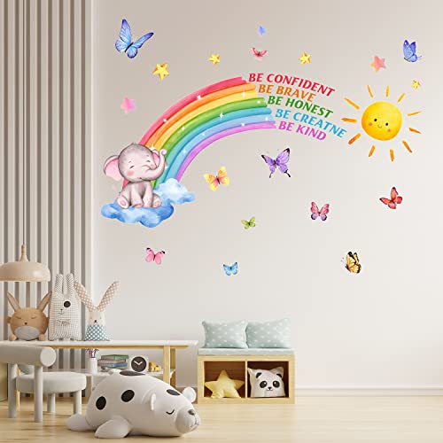 Regenbogen-Tier-Wandaufkleber, Elefant-Regenbogen-Wandaufkleber, niedliche Cartoon-Tiere, Wandaufkleber, Tapete für Schlafzimmer, Kinderzimmer, Babyzimmer, Kinderzimmer, Wanddekoration von RIVIEVAL