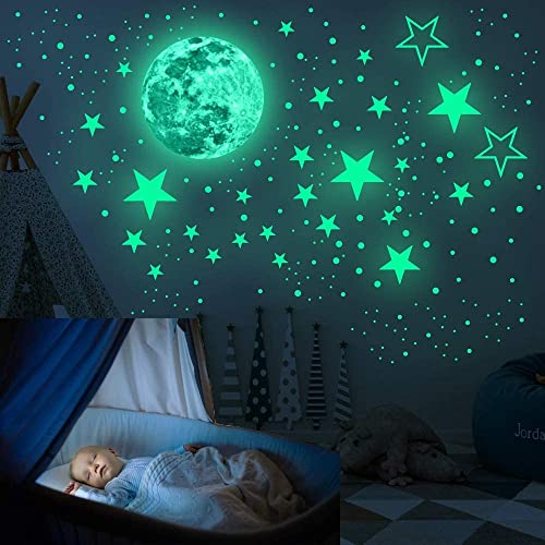 Selbstklebende Leuchtsterne, 433Pcs Sternenhimmel Aufkleber Gowing Stars Shine in the Dark Leuchtsterne Kinderzimmer zur Wanddekoration, Kinderzimmer Schlafzimmer Wohnzimmer Dekor(Grün) von RIVIEVAL