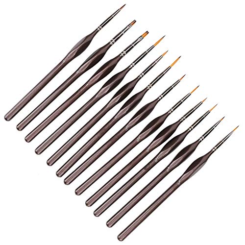 Detail Pinselset Professionell Fine Liner Pinsel für Kunstmalerei mit Aufbewahrungstasche, 12pcs Kit für Miniaturen und Modelle (12-polige PVC-Zylinderverpackung) von RIZGHWOY