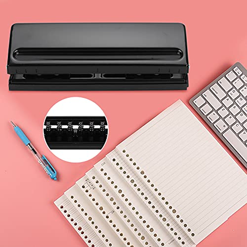 Einstellbarer Abstandspapierloch Puncher Langlebiger Glattes Cutter für Büroschulenversorgungen, 6 Löcher Puncher Pink/Weiß/Schwarz für Studenten und Profis (BLACK) von RIZGHWOY