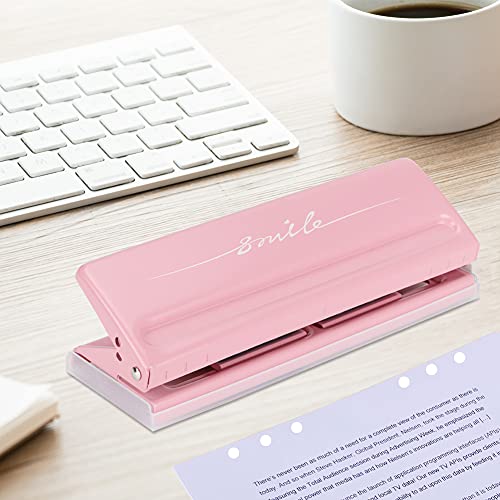 Einstellbarer Abstandspapierloch Puncher Langlebiger Glattes Cutter für Büroschulenversorgungen, 6 Löcher Puncher Pink/Weiß/Schwarz für Studenten und Profis (PINK) von RIZGHWOY