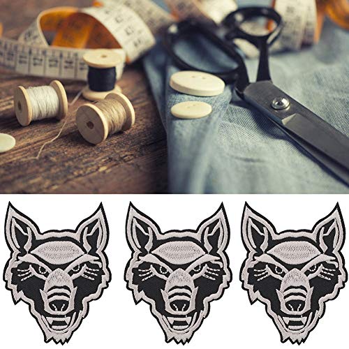 RIZGHWOY 6PCS Vivid Wolf Cub Applices Zum Bügeln oder Nähen, Ideal für die Reparatur und Dekoration der Kleidung (Grauer Wolfkopf) von RIZGHWOY