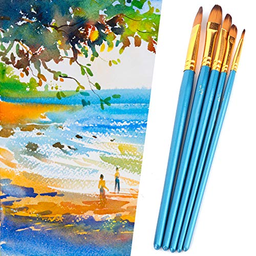 RIZGHWOY Blue Nylon Haarzeichnung Pinsel Set Langlebige Kunstmalwerkzeuge für Gouache und Aquarell, 5pcs für und Erwachsene (runde Vorderseite) von RIZGHWOY
