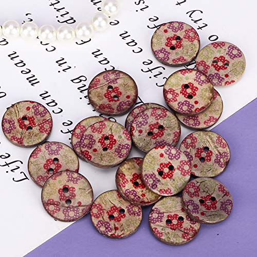 RIZGHWOY Kokosnussschale Bemalte Knöpfe Umweltfreundlich 100pcs Nähen für Kleidung Accessoires Scrapbooking DIY, Farbenfrohe 20-mm-Knöpfe für DIY-Handwerk (Farbe Nr. 6) von RIZGHWOY
