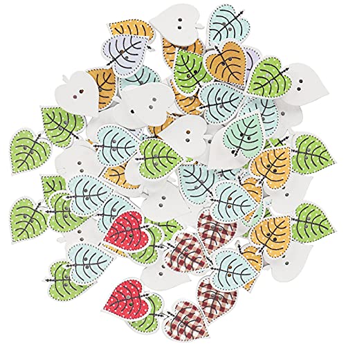 RIZGHWOY Malenknöpfe Blattförmige Bunte Holzhandwerkknöpfe für DIY, Packung von 100 Stücken für Kinderbekleidungsdekoration von RIZGHWOY