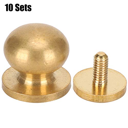 RIZGHWOY Messing Round Mönch Head Nieten für Lederhandwerkskleidungsstücke 10 Sets Gold 13x12mm, Grundzubehör für Kleidung und Ledertaschen von RIZGHWOY