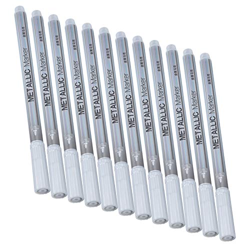 RIZGHWOY Metallic Marker Stift Wasserbasierte Permanente Tinte Ultra Fine Point Tipp Art Supplies für Bastelstoff Stoff Metall Plastikstein 12 Stcs/Box (SILVER) von RIZGHWOY