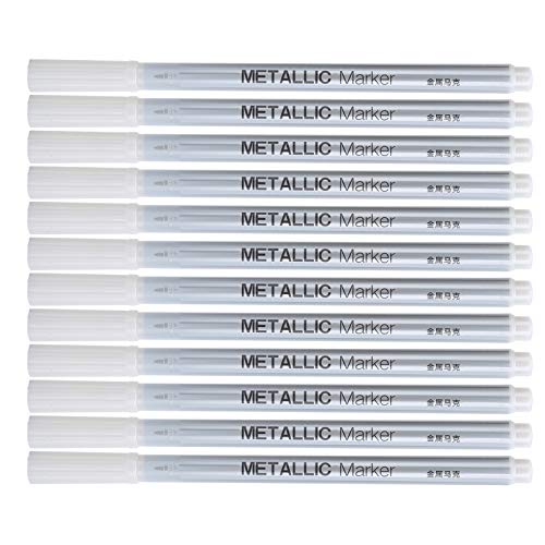 RIZGHWOY Metallic Marker Stift Wasserbasierte Permanente Tinte Ultra Fine Point Tipp Art Supplies für Bastelstoff Stoff Metall Plastikstein 12 Stcs/Box (WHITE) von RIZGHWOY
