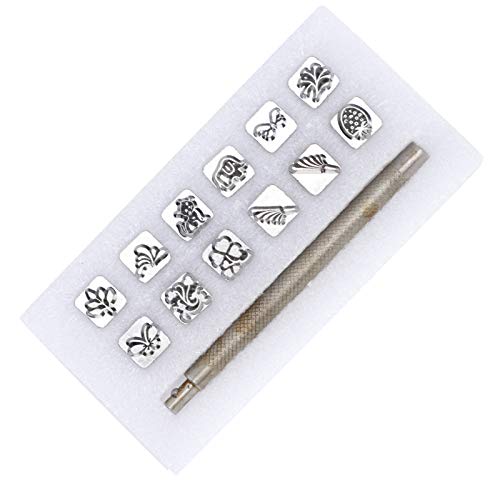 RIZGHWOY Punch Tool Lederhandwerk Starke Auswirkung Kraft 12pcs Stempel Gemüse Leder 1PC Griff für Profis und Hobbyisten (#4) von RIZGHWOY