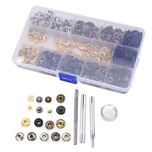RIZGHWOY Snap -Befestigungskit Langlebige Metallknopf Drücken Sie Stifte für Kleidung -Installationswerkzeuge für Kleidungsmäntel, Gepäck 120 Set Messing 6 Farbschnappanschluss, ca. 12,5 Mm von RIZGHWOY