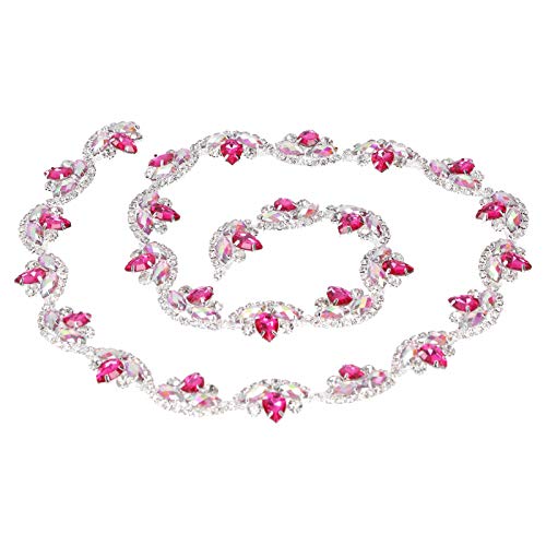 RIZGHWOY Strassblütenform Nähkette für Kleidungsdekoration, Glasverfüge für Brautkleider, 1 -Yard -Kleidung Accessoires (Rosenroter Silberboden) von RIZGHWOY
