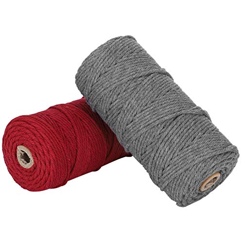 RIZGHWOY Weiche Baumwollfaden von 100 Metern Strickseil für Handwaren von Hand für Alle Handwerker, Rot und Dunkelgrau, 2pcs von RIZGHWOY