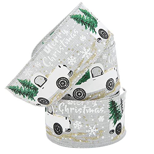 RIZGHWOY Weihnachtsbänder Cartoon Retro -LKW -Muster Druckwickung für Weihnachtsdekoration Nachahmungswäsche 2pcs 5 Meter (GREY) von RIZGHWOY