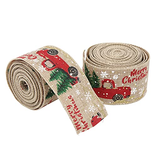 RIZGHWOY Weihnachtsbänder Cartoon Retro -LKW -Muster Druckwickung für Weihnachtsdekoration Nachahmungswäsche 2pcs 5 Meter (Heiße Farbe) von RIZGHWOY