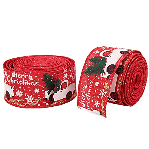RIZGHWOY Weihnachtsbänder Cartoon Retro -LKW -Muster Druckwickung für Weihnachtsdekoration Nachahmungswäsche 2pcs 5 Meter (Rot) von RIZGHWOY