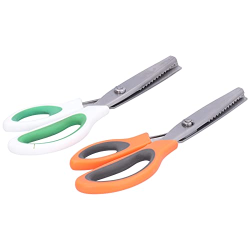 RIZGHWOY Wellige Gezackte Nähschere Edelstahl für Haushalt, Scheren für das Trimmen, Leichten Orangefarbenen Grauen Griff, 2pcs von RIZGHWOY
