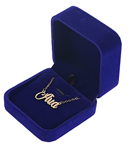 RJ Displays 1 x hochwertige blaue Samt-Schmuckbox für Anhänger, Ohrringe, Halsketten, Geschenk, Schmuck-Präsentationsbox für Jahrestag, Hochzeit, Verlobung, Antrag, Weihnachten, Valentinstag. (Blau, 1 von RJ Displays