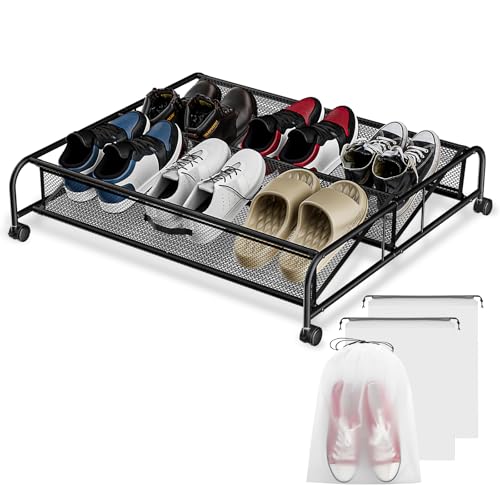 RJ-Global Unterbett-Schuhaufbewahrung mit Rollen, 1 Packung Unterbett-Schuh-Organizer mit Metall- und Netzstoff, rollbare Unterbett-Aufbewahrungsbehälter, Schuhregal unter dem Bett für Schlafzimmer, RJ-Global Unterbett-Schuhaufbewahrung mit Rollen, 1 Packung Unterbett-Schuh-Organizer mit Metall- und Netzstoff, rollbare Unterbett-Aufbewahrungsbehälter, Schuhregal unter dem Bett für Schlafzimmer, von RJ-Global