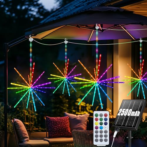 RJEDL 2500mAh Gartendeko Solarleuchten für Außen, 3 Stücke 672LED Wasserdicht Feuerwerk Solarleuchten, Mit 16 Modi Solar Gartenleuchten für den Außenbereich(Multicolor) von RJEDL