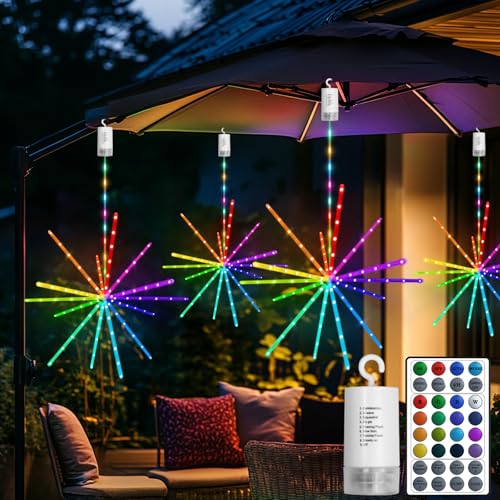 RJEDL Batteriebetriebene Feuerwerk Meteor Lichter 1 Pack RGB Starburst Lichter mit Wasserdicht 8 Modi Fernbedienung Wiederaufladbare Timer Hängende Outdoor-Kronleuchter für Garten Gazebo Veranda RJEDL Batteriebetriebene Feuerwerk Meteor Lichter 1 Pack RGB Starburst Lichter mit Wasserdicht 8 Modi Fernbedienung Wiederaufladbare Timer Hängende Outdoor-Kronleuchter für Garten Gazebo Veranda von RJEDL