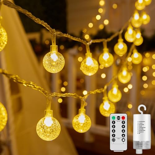 RJEDL Lichterkette Außen 4AA Batteriebetrieben,12M 100LED Kugel Lichterkette mit 8 Modi IP67 wasserdichte,Auswechselbare Solar, Stecker DREI Ladeverfahren Lichterketten für Außen & Innen von RJEDL