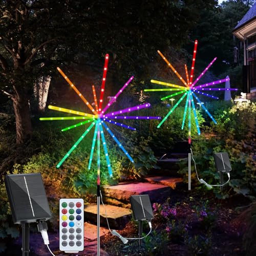 RJEDL Solar Feuerwerk Meteor Lichter 2 Pack Outdoor Solar Garten dekorative Sternschnuppen Lichter mit Fernbedienung, 8 Modi Landschaft Pfad Patio Yard Weihnachtsdekor (Multicolor) von RJEDL