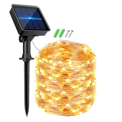 RJEDL Solar Lichterkette Aussen, 12M 100 LED lichterkette Außen Wetterfest 8 Modi IP65 Wasserdicht Kupferdraht Lichterkette Außen Innen und Outdoor für Garten Terrasse von RJEDL