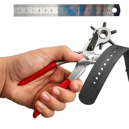 Gürtellochstanzer für Leder, Lederlocher mit 15 cm Lineal, verstellbarer Lochstanzer für Gürtel, Haustierhalsbänder, DIY-Projekte, rote Farbe, 21 x 10 cm Gürtellochstanzer für Leder, Lederlocher mit 15 cm Lineal, verstellbarer Lochstanzer für Gürtel, Haustierhalsbänder, DIY-Projekte, rote Farbe, 21 x 10 cm von RJFUJP