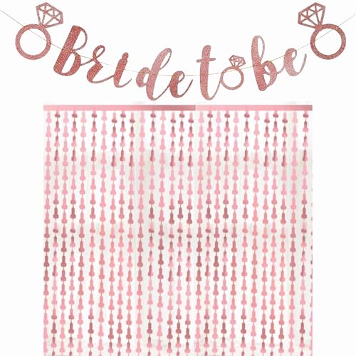 Junggesellinnenabschied Dekorationen, Bachelorette Party Zubehör, 3-teiliges Set mit Banner und Rose Gold Lametta Vorhängen, Hen Do Dekorationen für Brautparty und Vorhochzeitsfeiern Junggesellinnenabschied Dekorationen, Bachelorette Party Zubehör, 3-teiliges Set mit Banner und Rose Gold Lametta Vorhängen, Hen Do Dekorationen für Brautparty und Vorhochzeitsfeiern von RJFUJP
