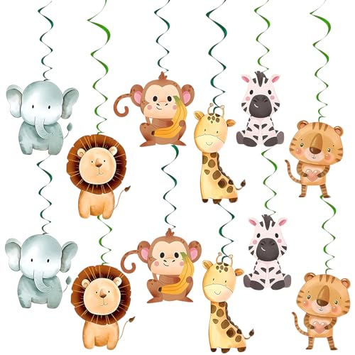 Safari-Party-Dekorationen, 24 Stück, Dschungel-Thema, hängende Wirbel-Dekorationen für Kinder, Tier-Geburtstagsparty-Dekorationen für Kindergeburtstag, Babyparty, Dschungel-Thema, Kindertag Safari-Party-Dekorationen, 24 Stück, Dschungel-Thema, hängende Wirbel-Dekorationen für Kinder, Tier-Geburtstagsparty-Dekorationen für Kindergeburtstag, Babyparty, Dschungel-Thema, Kindertag von RJFUJP